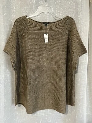 NUEVO CON ETIQUETAS Talbots 3X Petite 3XP S/S Chaleco Suéter Tejido Grueso 100% Lino Marrón Oliva Foto 1 de 4
