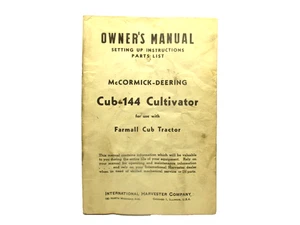 McCormick Cub-144 Cultivator Owner's Manual Catalog International Harvester - Picture 1 of 10