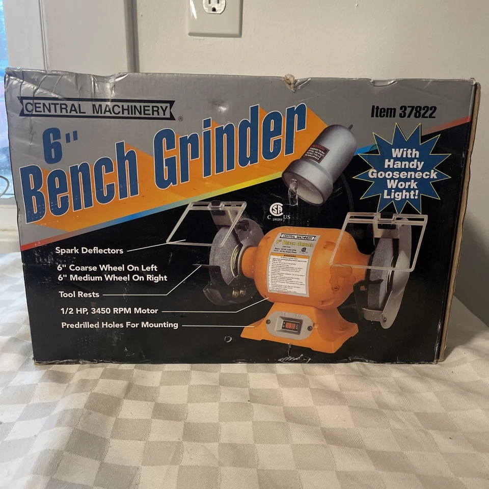 Central Machinery Bench Grinder 39797 6 英寸功能强大 1/2 惠普电机测试工作 — 第 1/3 张图片
