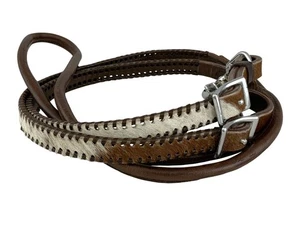 Showman Hair-on Cowhide Leather Roping Reins w/ Whipstitch - Picture 1 of 4