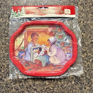 Set 2 Vassoi Servizio Piatti Snack Latta Festa Natale Ragazzo Ragazza Dalmazia Cucciolo - Foto 1 di 16