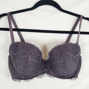 Sujetador Victoria's Secret Dream Angels Forrado Demi 32DD Todo Encaje Gris Correa Ajustable - Imagen 1 de 12