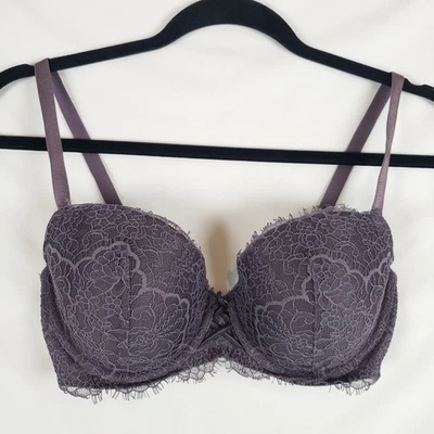 Sujetador Victoria's Secret Dream Angels Forrado Demi 32DD Todo Encaje Gris Correa Ajustable Foto 1 de 4