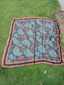 Beautiful Large Square Silk Scarf Brown's & Turquoise Abstract Pattern Brand New - Picture 1 of 6