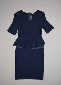 St John Kleid Damen Small Navy Wolle Viskose Kaviar Rüschen Midi Kurzarm - Bild 1 von 9