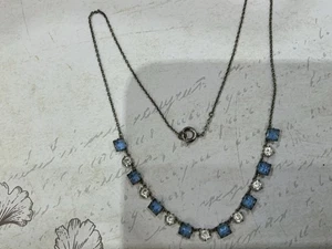 Vintage Art Deco Open Backed Blue & Clear Glass Necklace   R17m - Picture 1 of 4