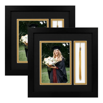 Marco de graduación 10x10 con vidrio real - Se adapta a fotos y borlas 5x7 - Doble tapete... Foto 1 de 4