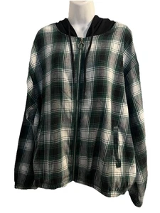 I Believe grün schwarz weiß karierte Kapuzenjacke Shirt durchgehender Reißverschluss Damen 3X - Bild 1 von 6
