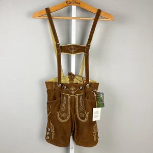 Pantalones de cuero para niños marrón bordado gamuza cuero talla 116 EE. UU. 6 nuevos con etiquetas - Imagen 1 de 7