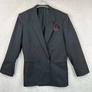 Hart Schaffner Marx Mens 40R Double Breasted Black Herringbone Suit Jacket  EUC - Picture 1 of 16