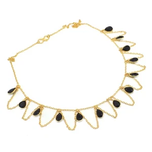 Black Spinel Bezel Gold Plated Necklace Handmade Boho Jewelry Gift g534 - Picture 1 of 5