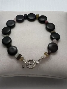 Beautiful Black Agate Bracelet With Unique Silver Clasp - Picture 1 of 15