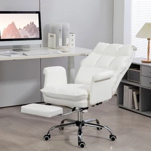 Executive Office Chair with Footrest, Ergonomic, Reclining, White - Picture 1 of 11