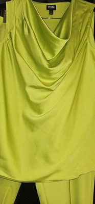 INC. WOMEN'S CHARTREUSE 2 PIECE SLEEVELESS TOP BLOUSE (S) WITH PANTS (10) NWOT - Image 1 of 4