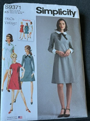 Simplicity Pattern S9371 1960s Misses' & Women's Sz 8-16 Dress w/Variations Uncu - Image 1 of 4