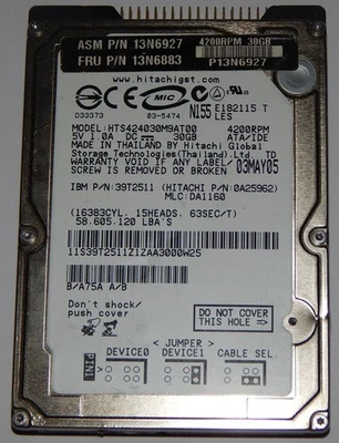 Hitachi HTS424030M9AT00 30GB 44pin IDE 2,5" HDD Festplatte 30 GB Hard Disk - Bild 1 von 4