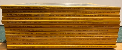 National Geographic Magazines Vintage 1989 Lot of 12 issues + 6 Map/Supplements Foto 1 de 4