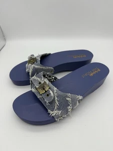 NEW Dr Scholl's x Free People Ciel Sandals Womens 9 Blue Denim Wooden Clogs Mule - Picture 1 of 8