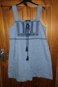 NEXT - LINEN MIX BLUE SUNDRESS WITH EMBROIDERY DETAIL- SIZE 16 - Picture 1 of 2