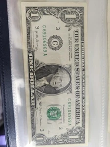 Fancy Serial Number $1 Bill 3 69s 3017 C69106969A - Picture 1 of 2
