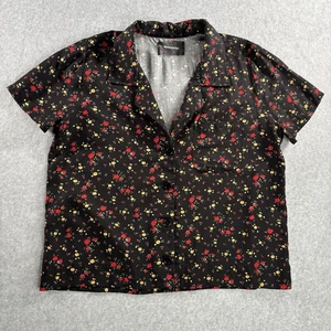 Blusa Reformation Abotonada Negra Estampado Floral Manga Corta Preppy Talla XL - Imagen 1 de 8