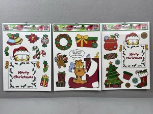 Rare Vintage Jim Davis GARFIELD Sheets Reusable Christmas WINDOW CLINGS Set Of 3 - Picture 1 of 4