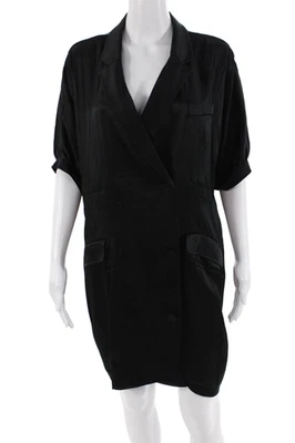 Haute Hippie Womens Short Sleeve Collared V Neck Silk Mini Dress Black Large - Image 1 of 4