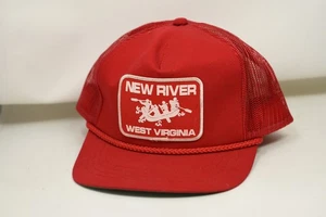Vintage New River West Virginia geflochtene Trucker Netz Druckknopflasche Mütze - Vitrine - Bild 1 von 8