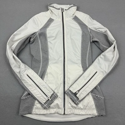 Lululemon Jacket Women 2 Gray Ghost Hyper Stripe Rebel Runner Zip Yoga - Image 1 of 4