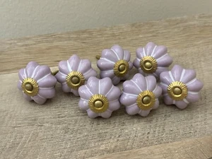 Set 7 pomelli estraibili cassettiera porcellana viola a forma di zucca lavanda - Foto 1 di 15