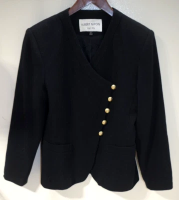 Chaqueta Blazer L-Albert Nipon Negra Lana Crepé Botones Dorados Mujer 6 De Colección Foto 1 de 4