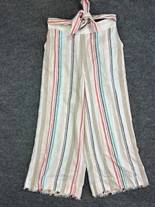 Anthropologie Cloth & Stone Wide Leg Pants Women's S Crop Linen Blend Stripe - Picture 1 of 8