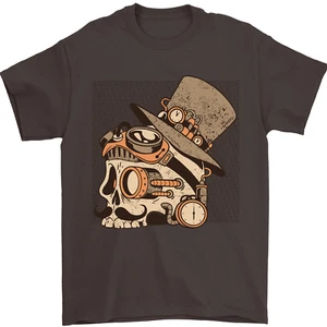 Steampunk Herren-T-Shirt Schädel mit Schnurrbart 100 % Baumwolle - Bild 1 von 11