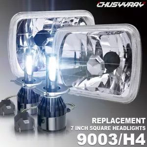 7X6"Inch Clear Lens Square Black Glass Crystal Projector Headlight HeadLamp Pair - Picture 1 of 12