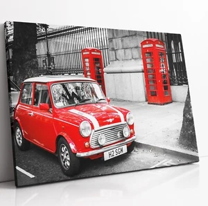 LONDON CLASSIC MINI ROT TELEFONZELLE LEINWANDBILD WANDBILD BILD DRUCK - Bild 1 von 6