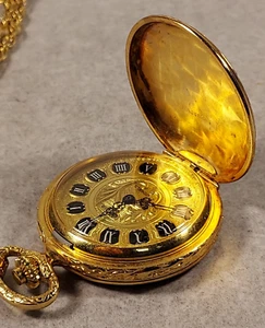 Vintage BELAIR Pendant Pocket Watch Swiss Made Gold Tone Wind-Up 17 Jewels Runs - Picture 1 of 9