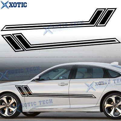 2Pcs JDM Gloss Black Side Skirt Door Hockey Style Sticker For Honda Accord Civic - Image 1 of 4