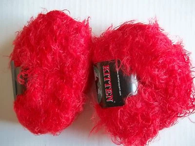 Dark Horse Kitten fuzzy & very soft eyelash yarn, Red, lot of 2 (99 yds each) - Image 1 of 3