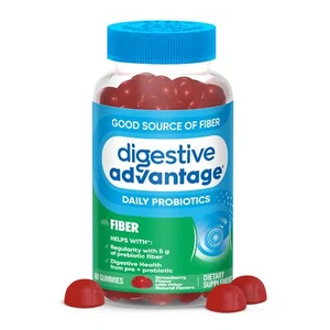 Digestive Advantage Probiotic Prebiotic Fiber Gummies 60 Count Strawberry Flavor - Picture 1 of 16