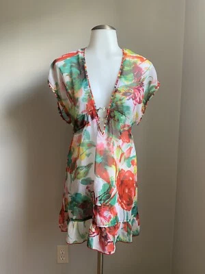 Women’s Becca by Rebecca Virtue Sheer Multicolor Floral Swim Cover Up Dress XS-S - Image 1 of 4