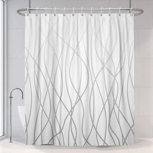 Ombre Grey White Striped Shower Curtain 72x72" Geometric Modern Washable - Picture 1 of 7