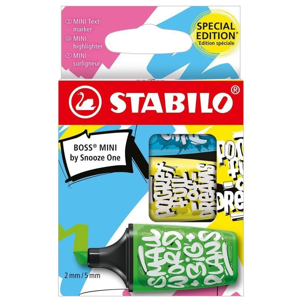Textmarker - STABILO BOSS MINI by Snooze One - 3er Pack - blau, gelb, grün - Bild 1 von 1