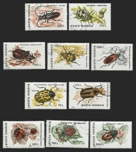 Romania - 1996 10v. Set completo CTO NH. Insetti. Scarafaggi. - Foto 1 di 1