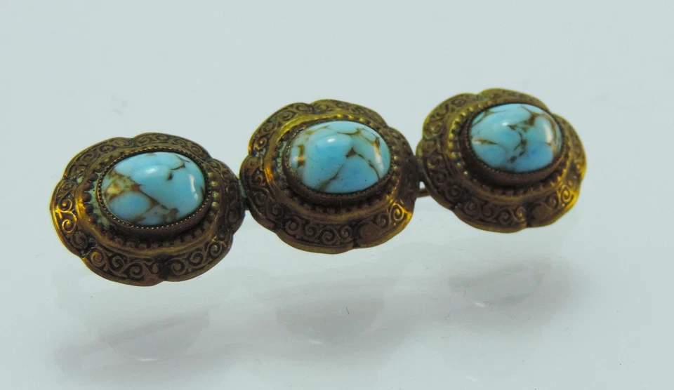  Antike Modeschmuck Brosche mit Türkis  - Bild 1 von 1