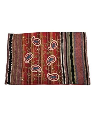 Pier 1 Imports Maroon Paisley Boho Tapestry Rectangle Pillow Cover 12x18 R46 - Image 1 of 4