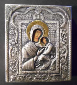 Kleine IKONE, mit silbernem Reis "Mutter Gottes" 6 cm x 7c. - Bild 1 von 2