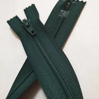 Dark green closed ended Zip, thin tape 12" x1 - Image 1 of 2