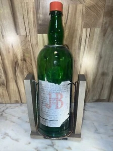 Vintage Decorative Jim Beam J and B Scotch Whiskey Green Bottle on Wood Stand - Picture 1 of 12