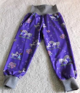 Hose ♥ Jerseyhose ♥ Pferdchen ♥ Lila - Grau  ♥ Gr. 92 / 98  ♥  handmade - Bild 1 von 2