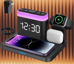 5 in 1 Wireless Charger Stand with Alarm Clock, 7 Night Lights, Charging Dock - Picture 1 of 1
